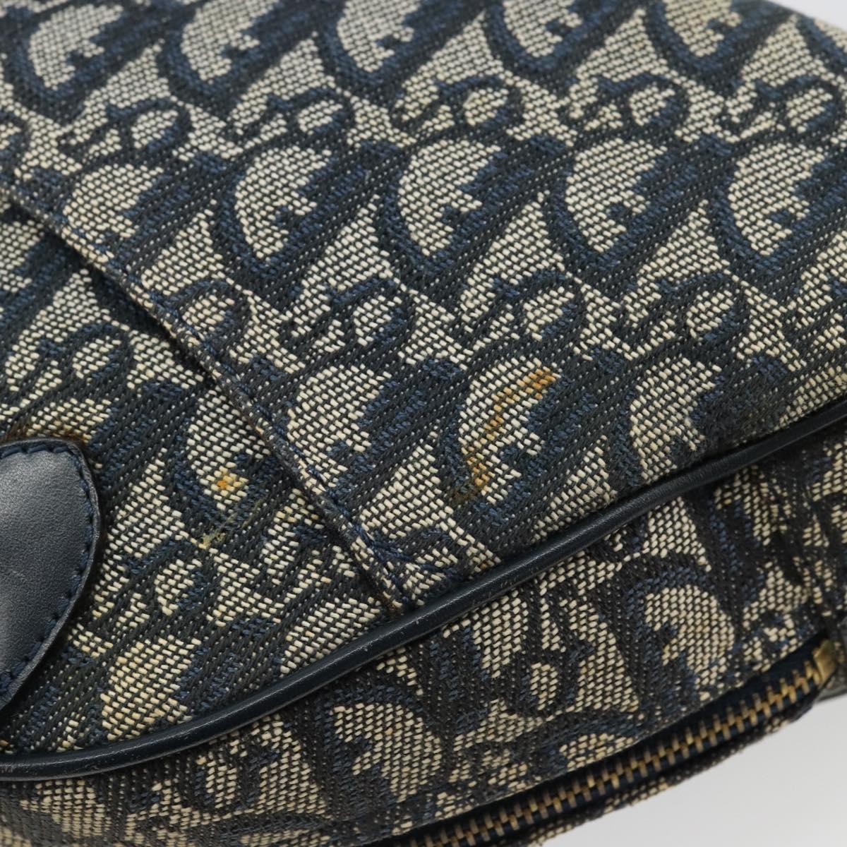 Christian Dior Trotter Canvas Double Saddle Boston Bag Navy Gold Auth 178964A