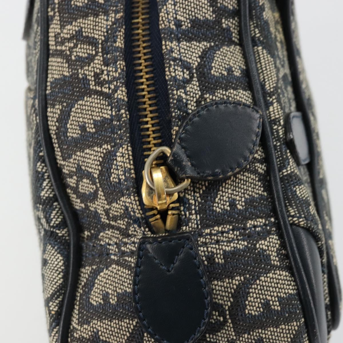 Christian Dior Trotter Canvas Double Saddle Boston Bag Navy Gold Auth 178964A