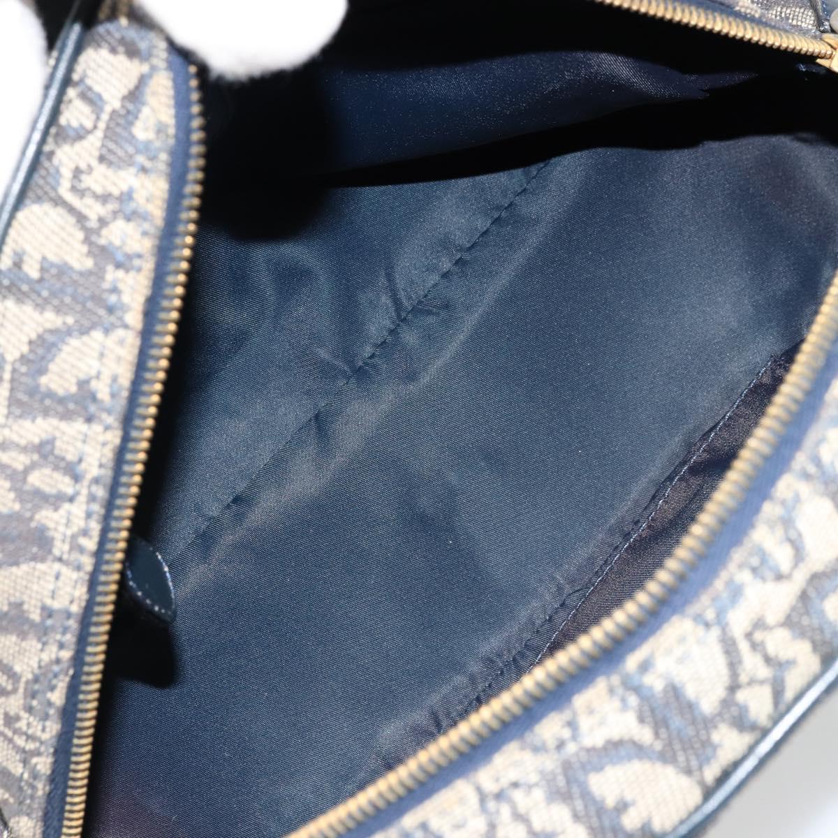 Christian Dior Trotter Canvas Double Saddle Boston Bag Navy Gold Auth 178964A