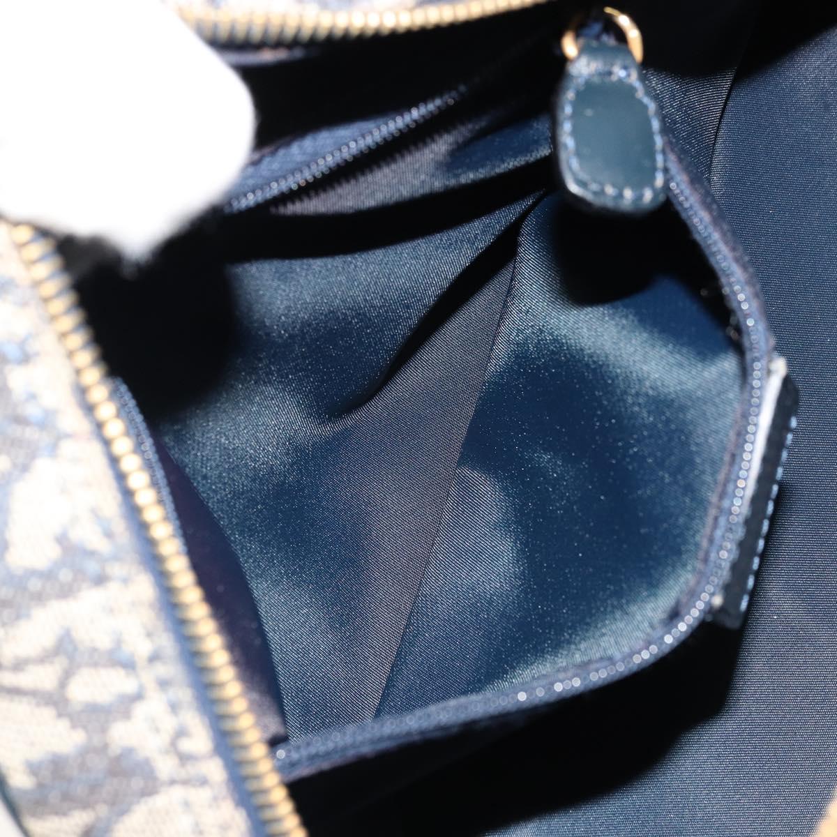 Christian Dior Trotter Canvas Double Saddle Boston Bag Navy Gold Auth 178964A