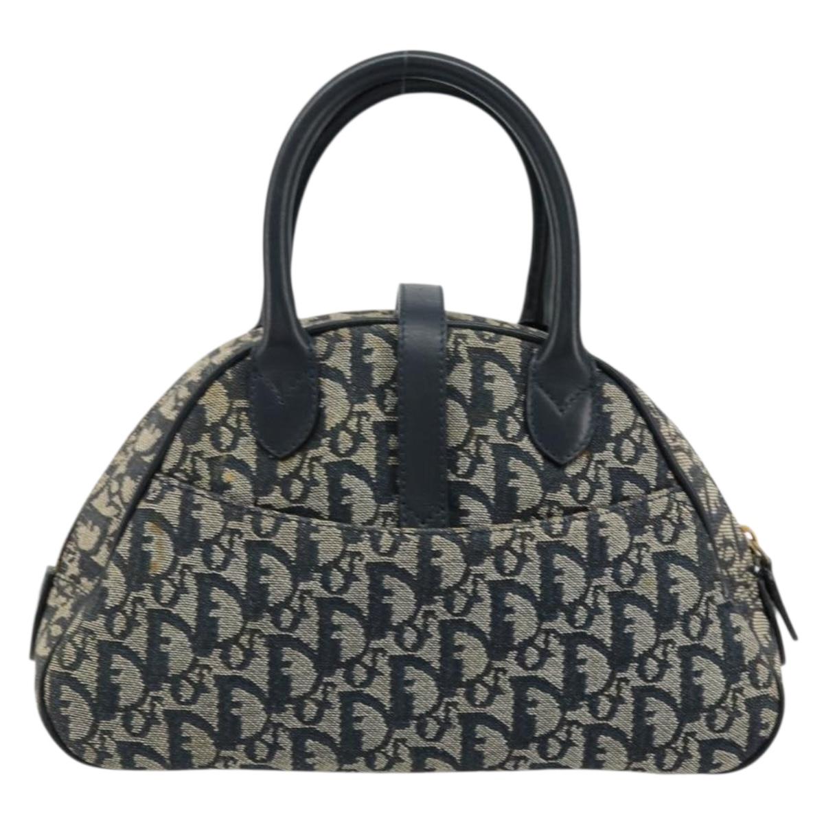 Christian Dior Trotter Canvas Double Saddle Boston Bag Navy Gold Auth 178964A