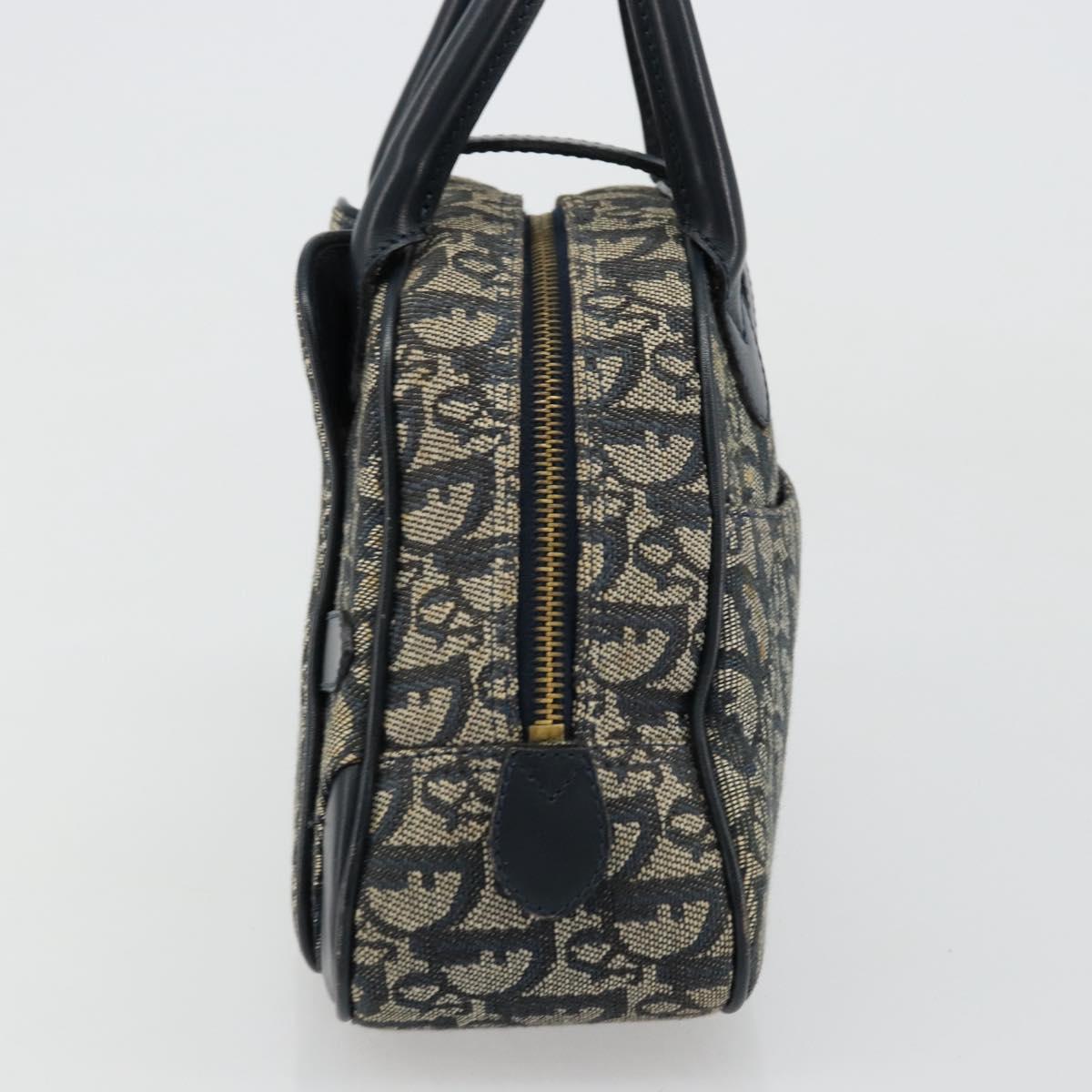 Christian Dior Trotter Canvas Double Saddle Boston Bag Navy Gold Auth 178964A