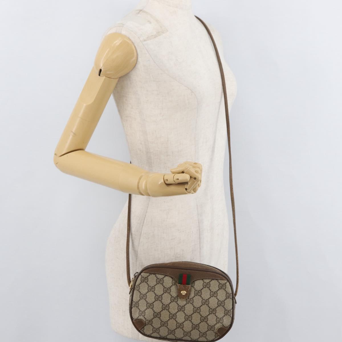 GUCCI GG Supreme Web Sherry Line Bag PVC Beige Gold 89 02 066 Auth 178969
