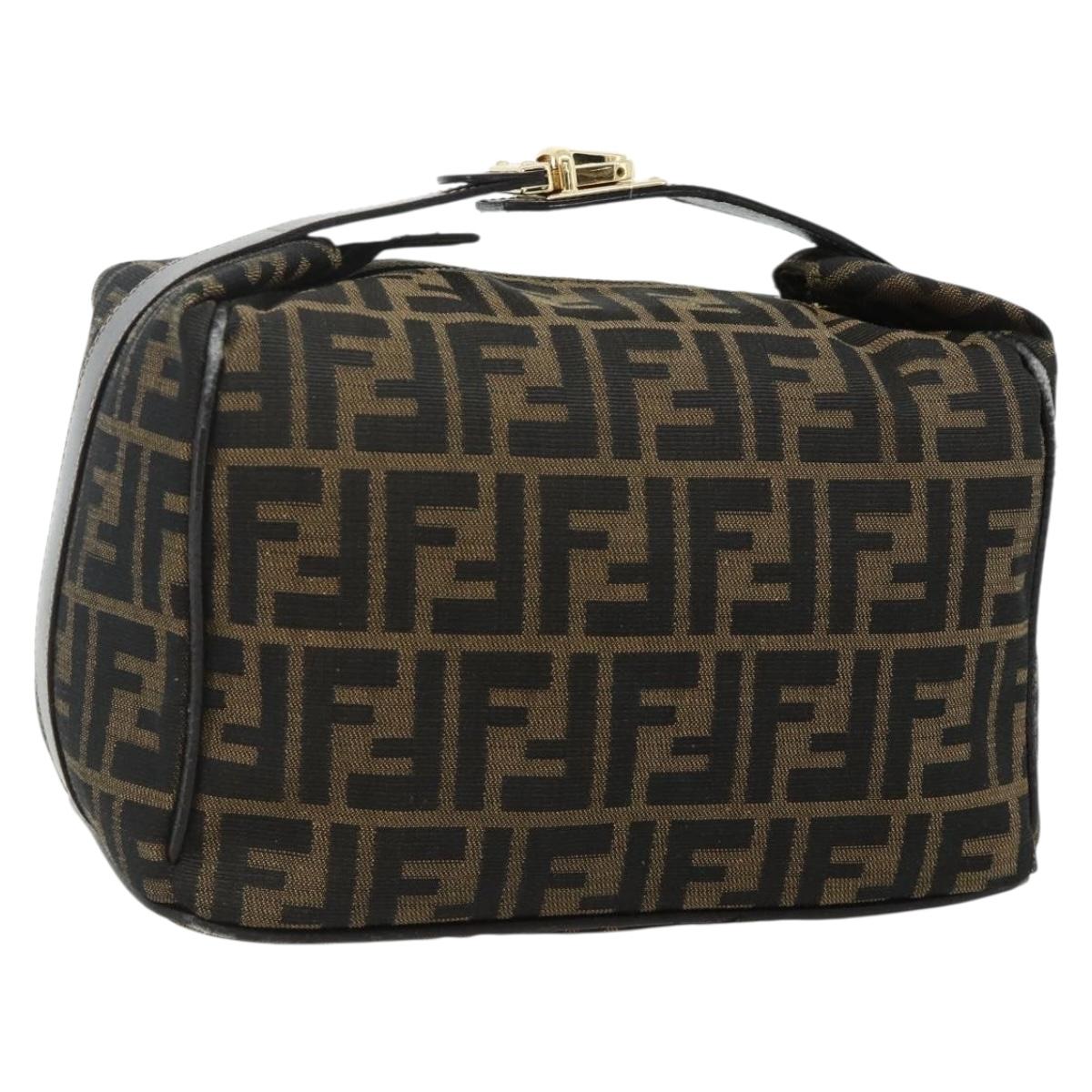 FENDI Zucca Canvas Vanity Pouch Brown Black Auth 178970
