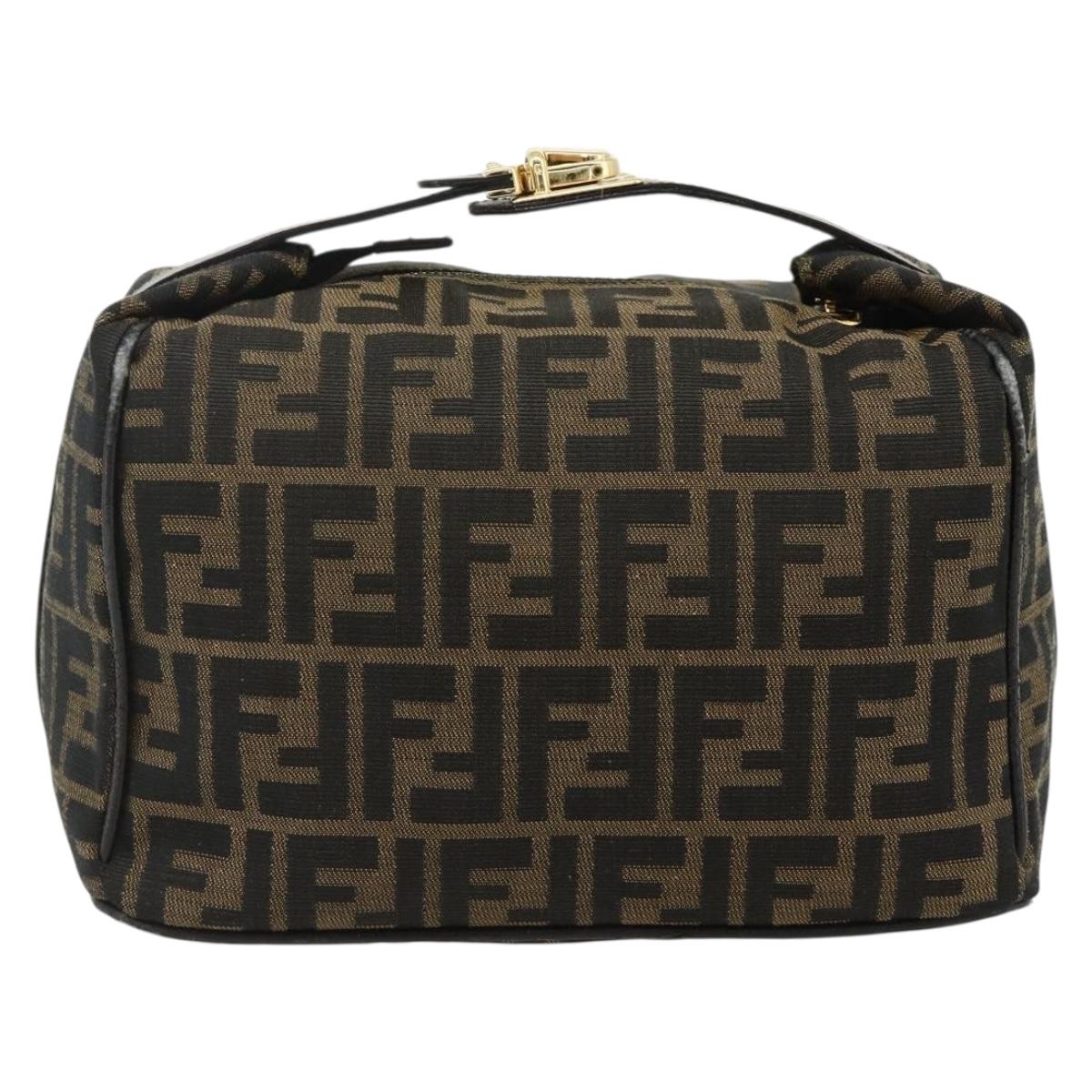 FENDI Zucca Canvas Vanity Pouch Brown Black Auth 178970