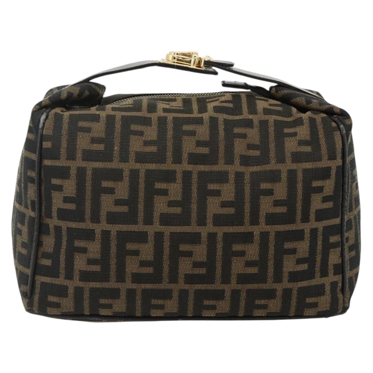 FENDI Zucca Canvas Vanity Pouch Brown Black Auth 178970