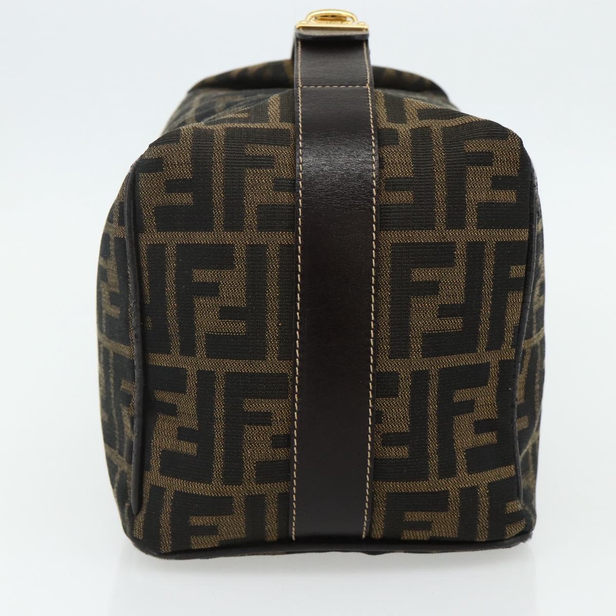 FENDI Zucca Canvas Vanity Pouch Brown Black Auth 178970