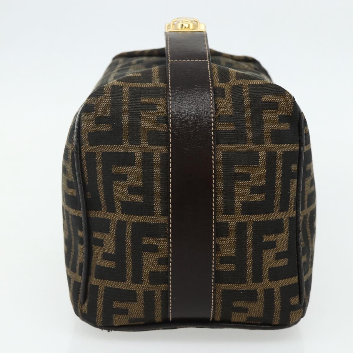 FENDI Zucca Canvas Vanity Pouch Brown Black Auth 178970