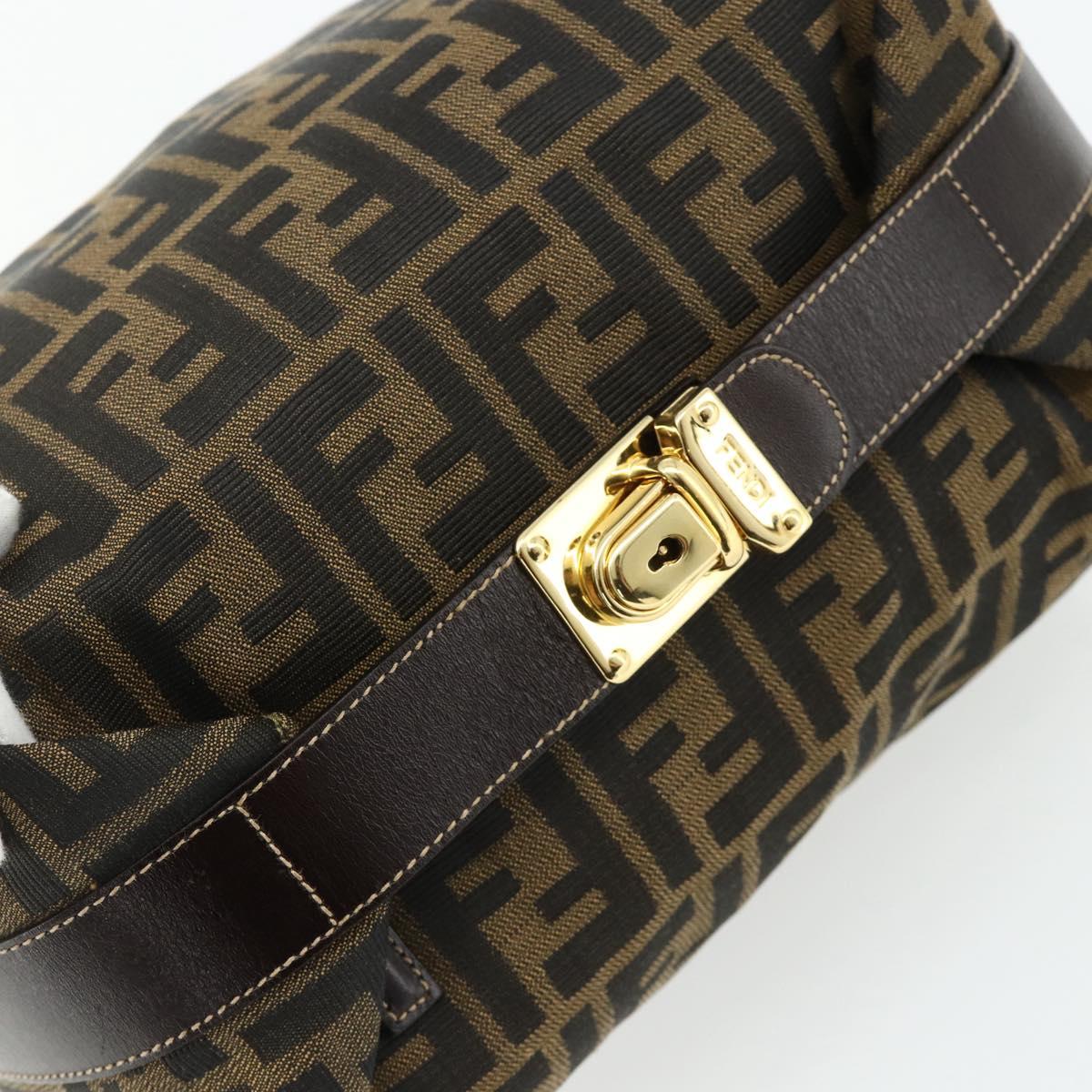 FENDI Zucca Canvas Vanity Pouch Brown Black Auth 178970