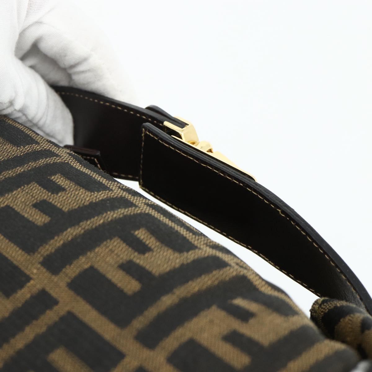 FENDI Zucca Canvas Vanity Pouch Brown Black Auth 178970