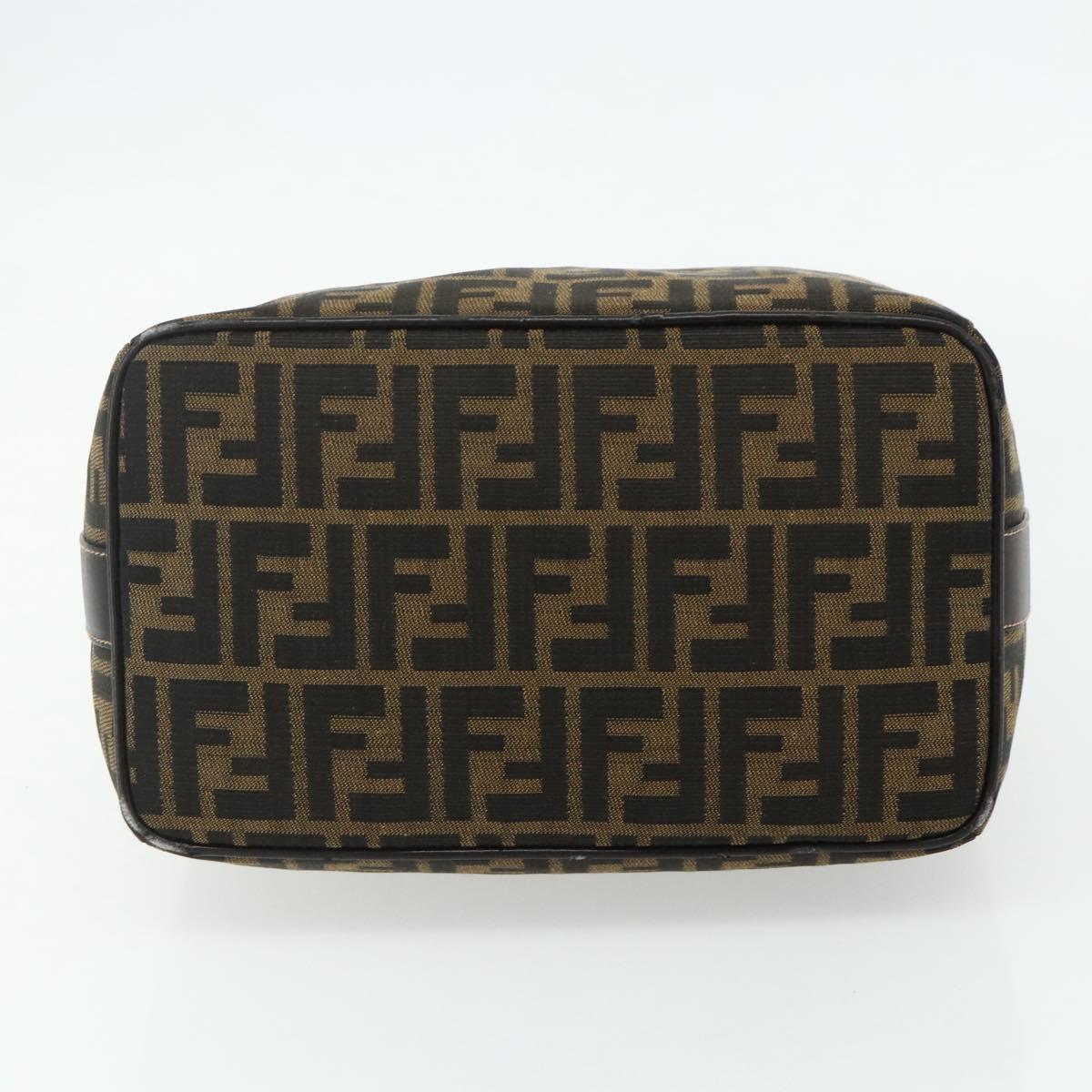 FENDI Zucca Canvas Vanity Pouch Brown Black Auth 178970