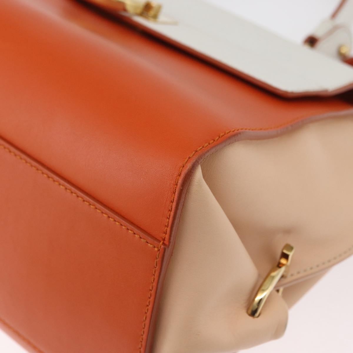 Salvatore Ferragamo Gancini Sofia Hand Bag Leather 2way Orange Gold Auth 178971A
