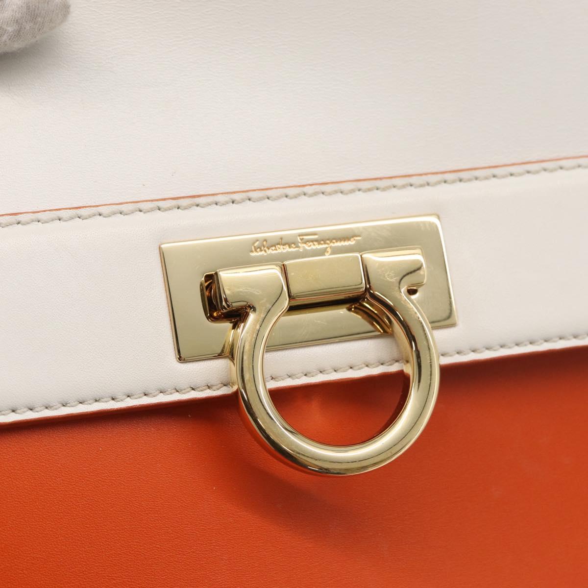 Salvatore Ferragamo Gancini Sofia Hand Bag Leather 2way Orange Gold Auth 178971A
