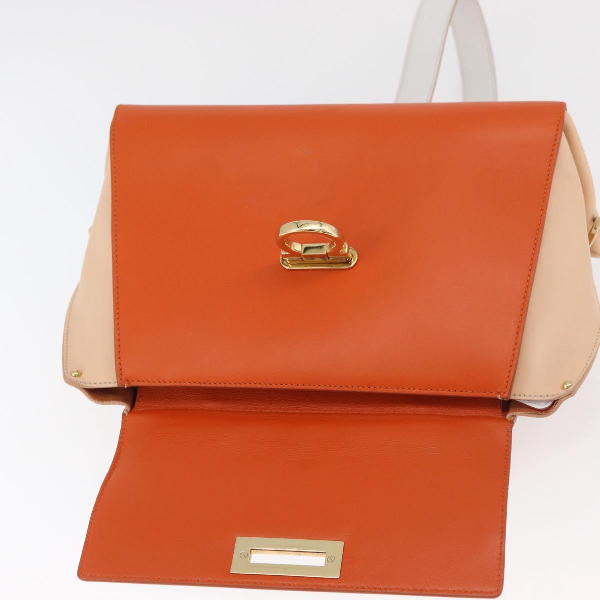 Salvatore Ferragamo Gancini Sofia Hand Bag Leather 2way Orange Gold Auth 178971A