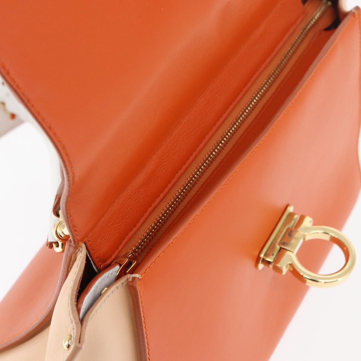 Salvatore Ferragamo Gancini Sofia Hand Bag Leather 2way Orange Gold Auth 178971A