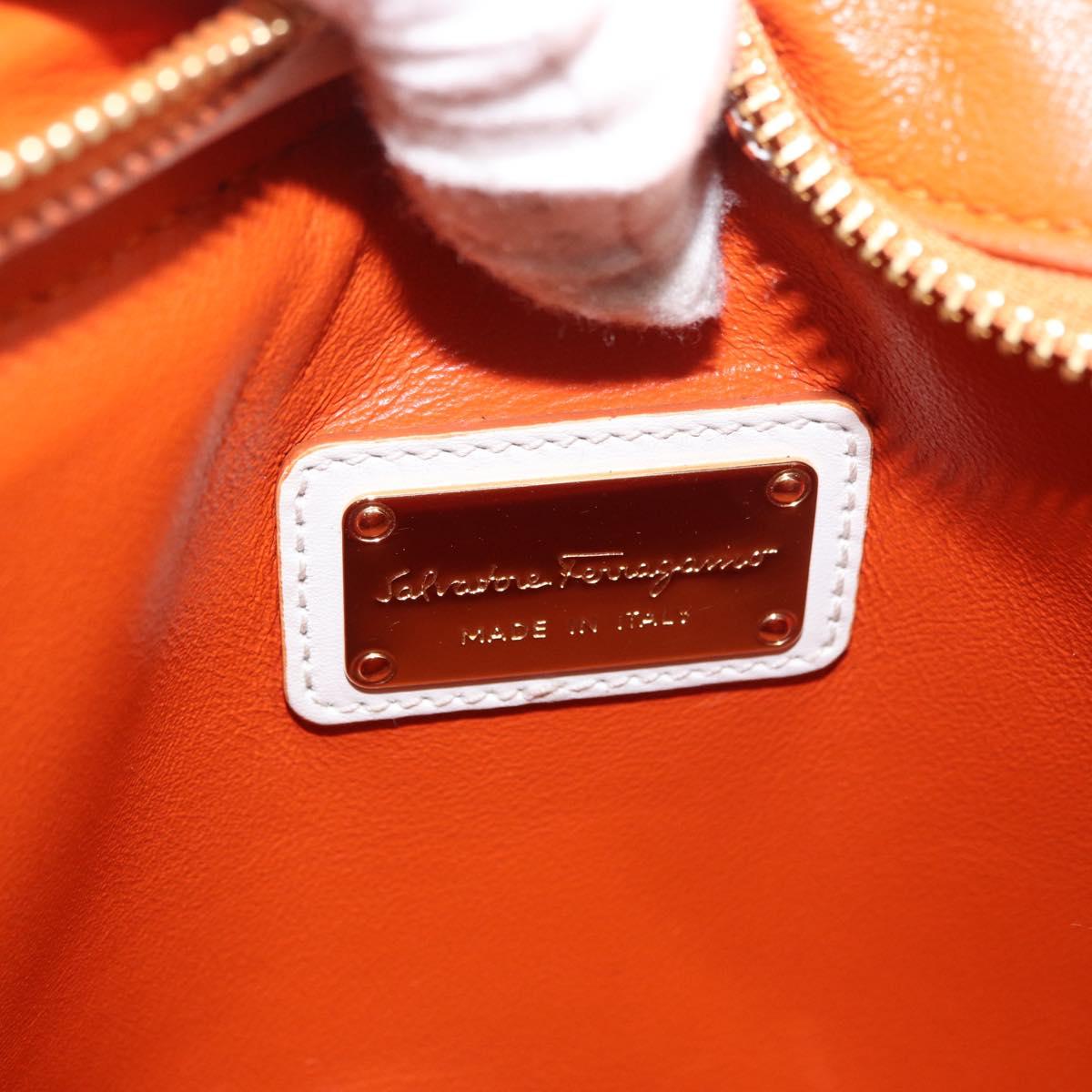 Salvatore Ferragamo Gancini Sofia Hand Bag Leather 2way Orange Gold Auth 178971A