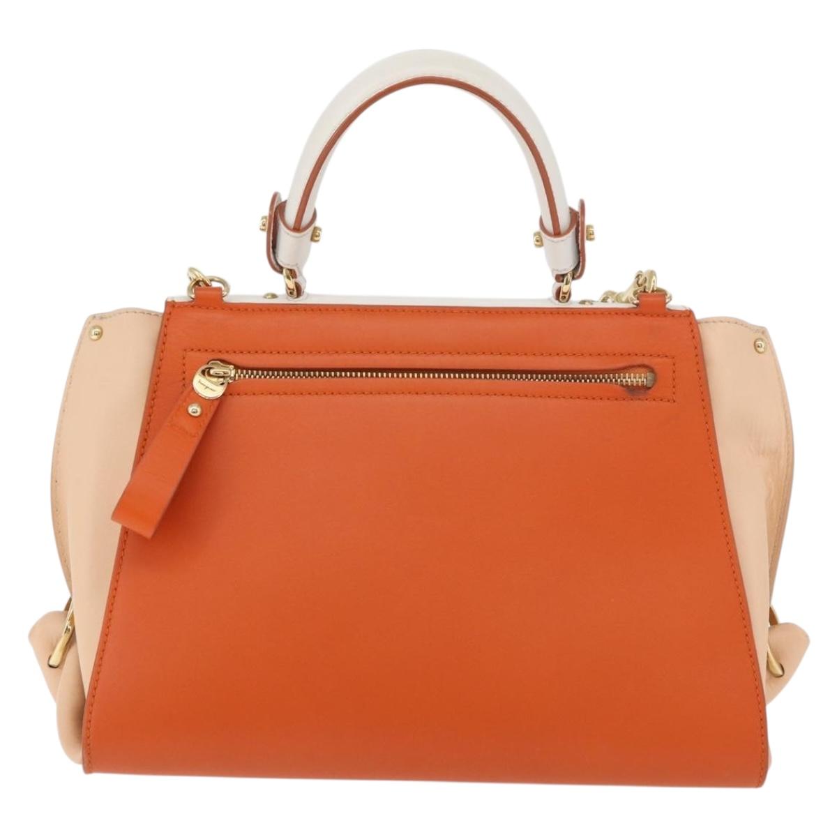 Salvatore Ferragamo Gancini Sofia Hand Bag Leather 2way Orange Gold Auth 178971A