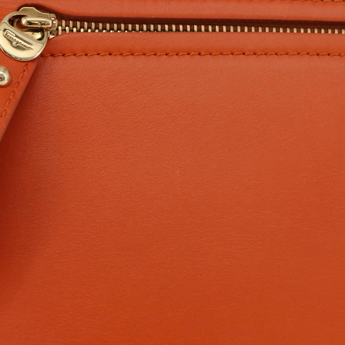Salvatore Ferragamo Gancini Sofia Hand Bag Leather 2way Orange Gold Auth 178971A