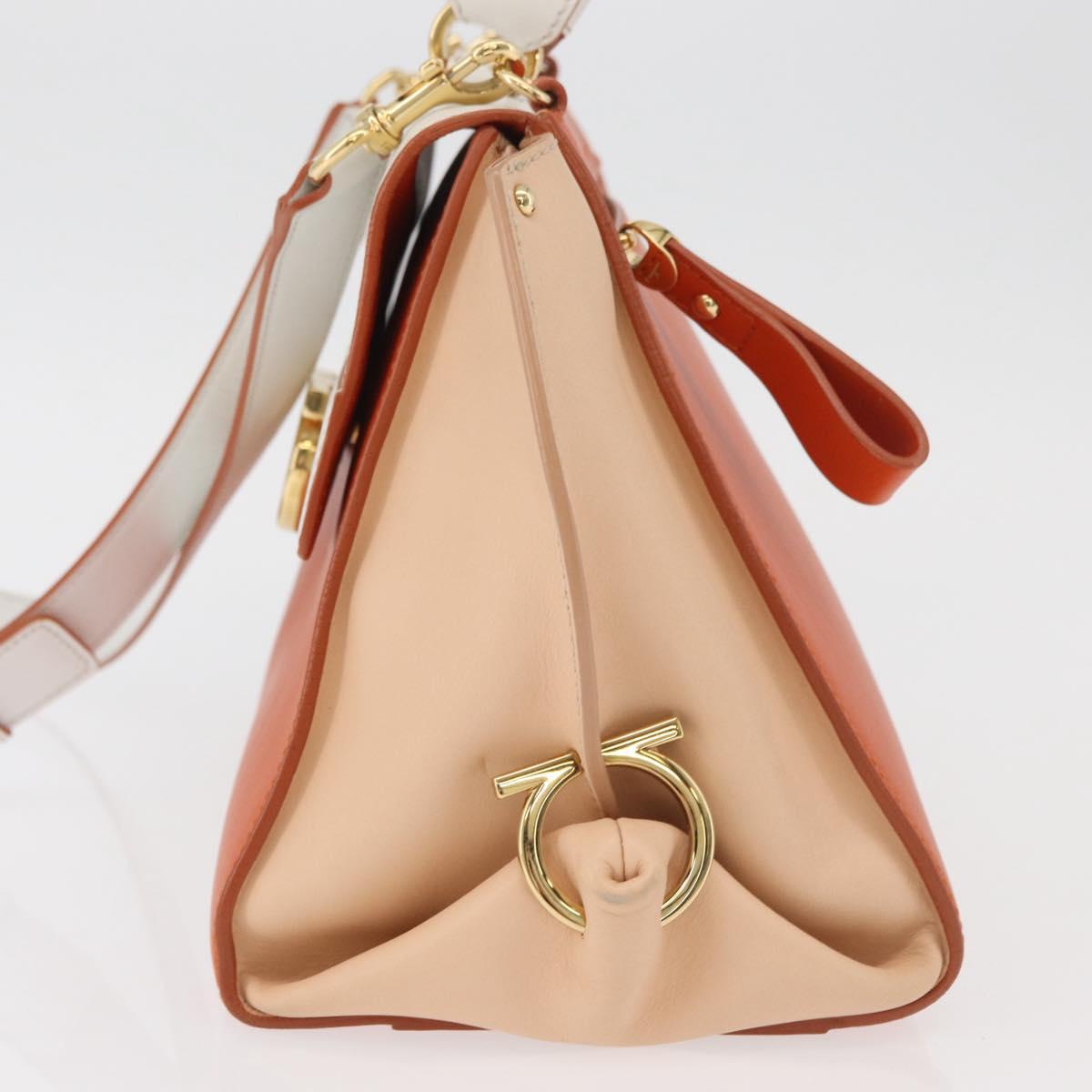 Salvatore Ferragamo Gancini Sofia Hand Bag Leather 2way Orange Gold Auth 178971A