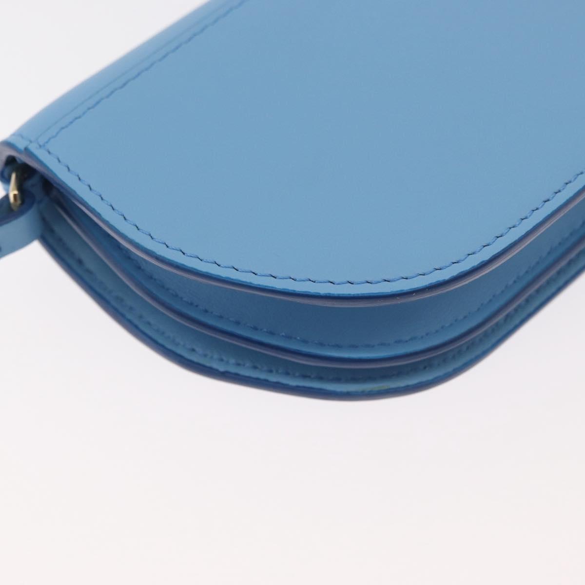 BURBERRY Shoulder Pouch Shoulder Bag Leather Light Blue Gold Auth 178979V