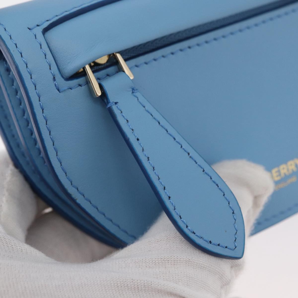 BURBERRY Shoulder Pouch Shoulder Bag Leather Light Blue Gold Auth 178979V