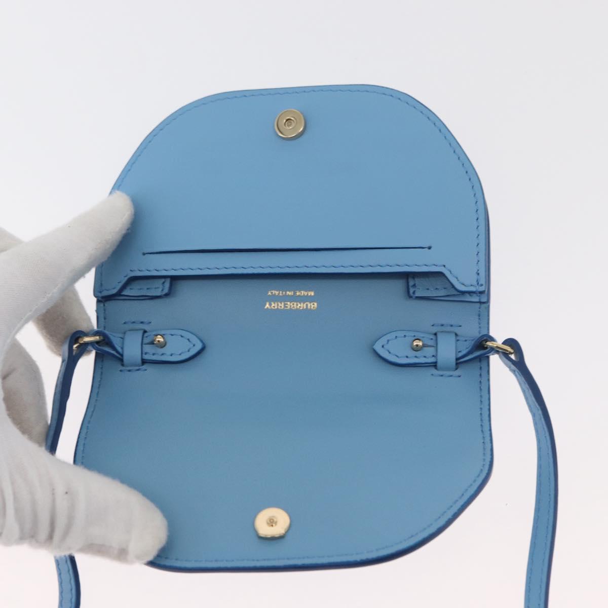 BURBERRY Shoulder Pouch Shoulder Bag Leather Light Blue Gold Auth 178979V