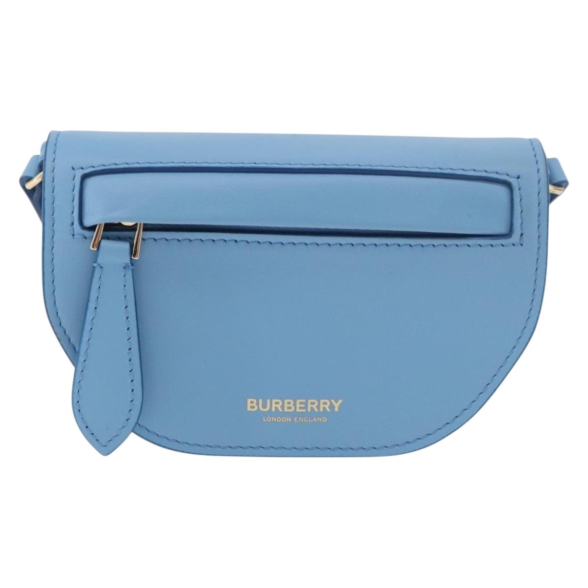 BURBERRY Shoulder Pouch Shoulder Bag Leather Light Blue Gold Auth 178979V