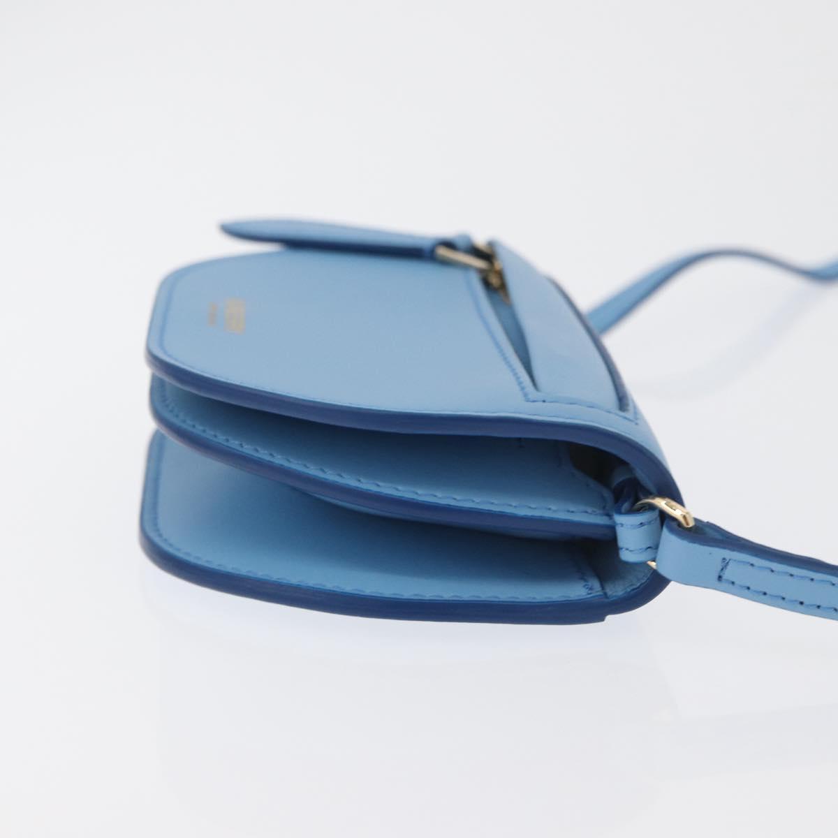 BURBERRY Shoulder Pouch Shoulder Bag Leather Light Blue Gold Auth 178979V