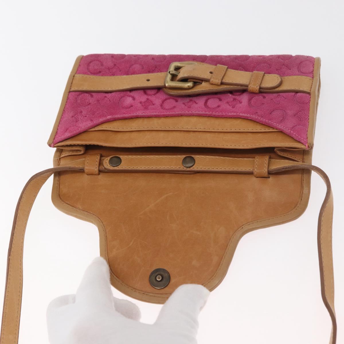 CELINE C Macadam Canvas Shoulder Bag Suede Pink Gold Auth 178989A