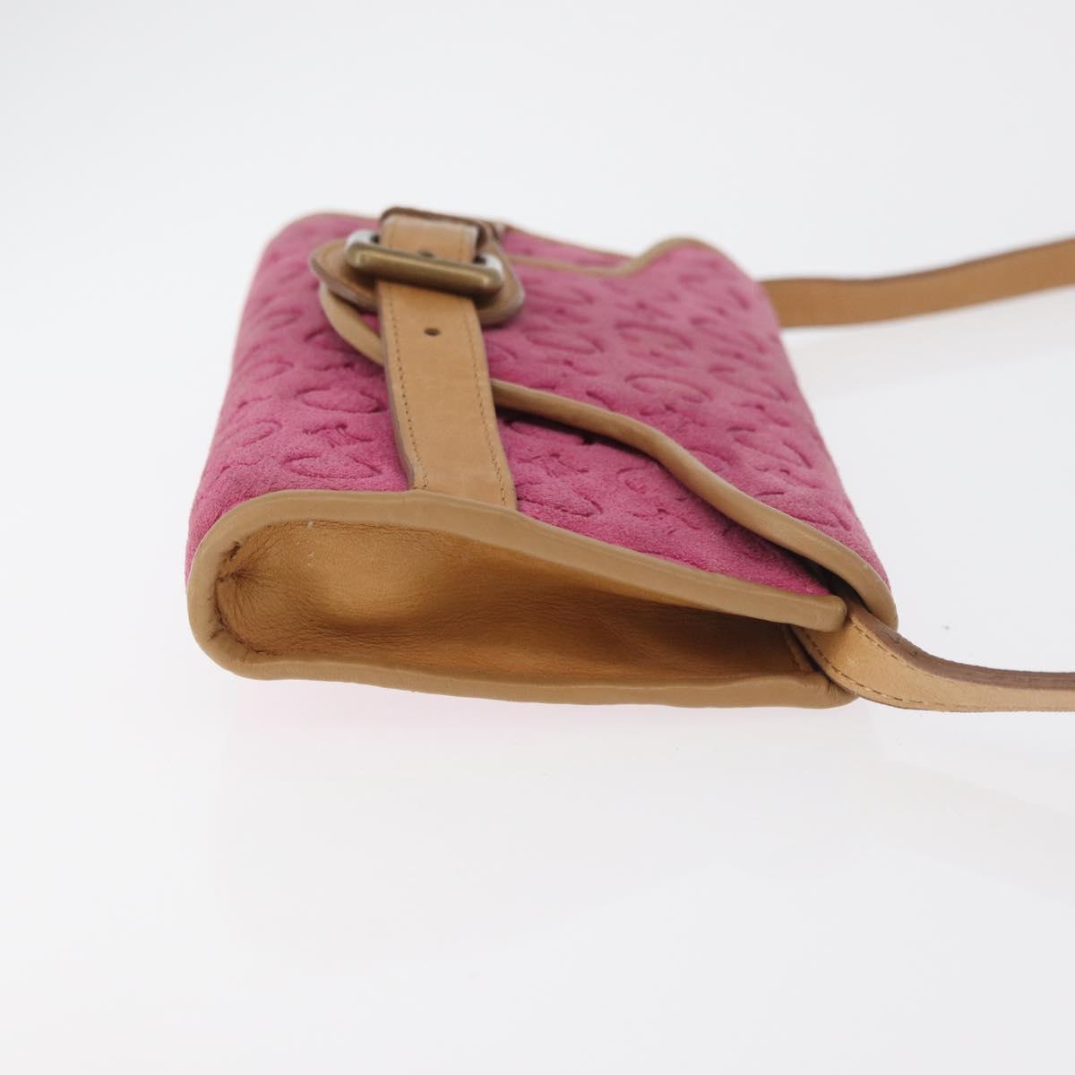 CELINE C Macadam Canvas Shoulder Bag Suede Pink Gold Auth 178989A