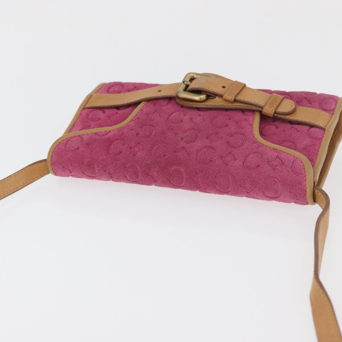 CELINE C Macadam Canvas Shoulder Bag Suede Pink Gold Auth 178989A