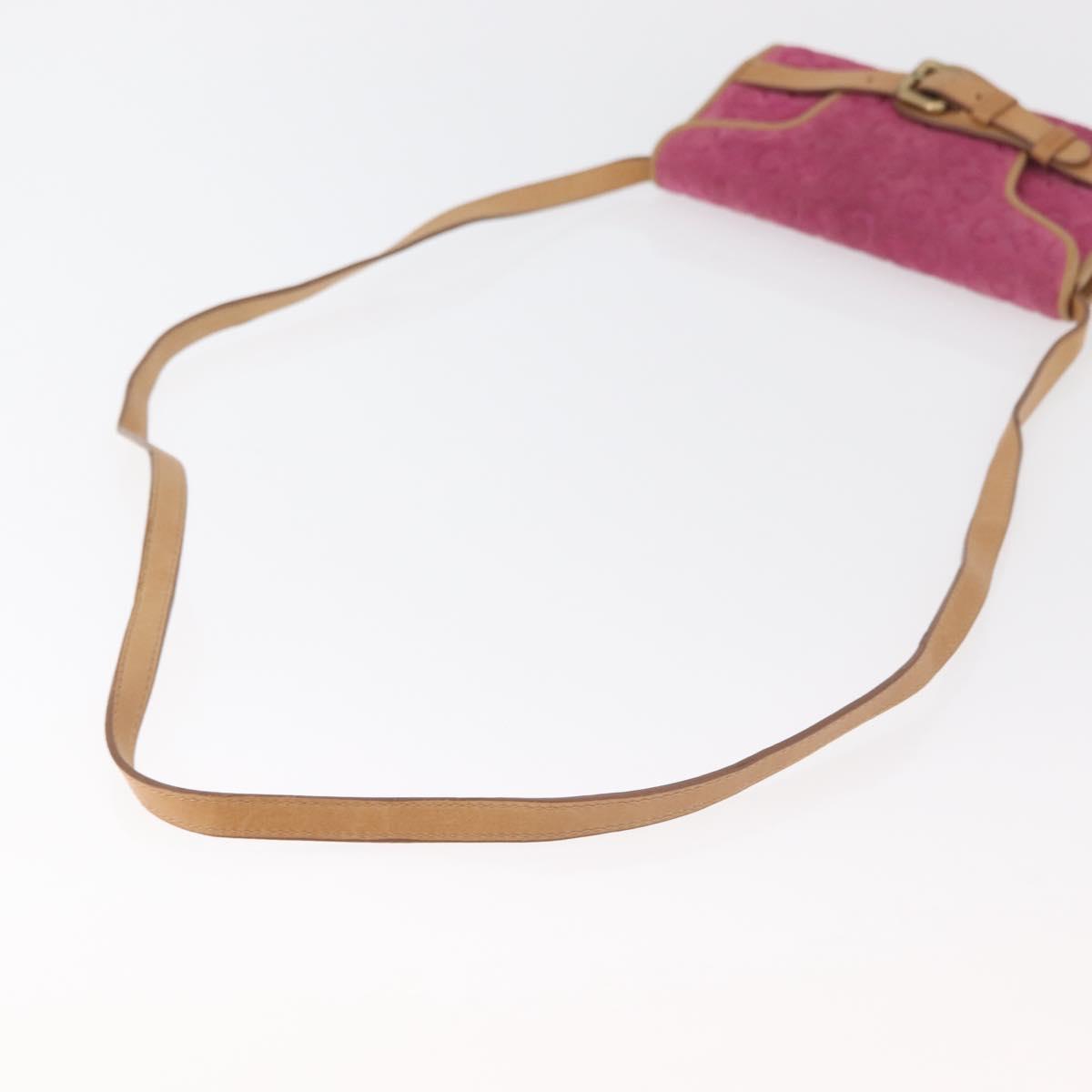 CELINE C Macadam Canvas Shoulder Bag Suede Pink Gold Auth 178989A