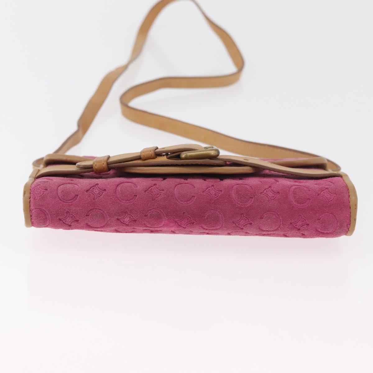 CELINE C Macadam Canvas Shoulder Bag Suede Pink Gold Auth 178989A