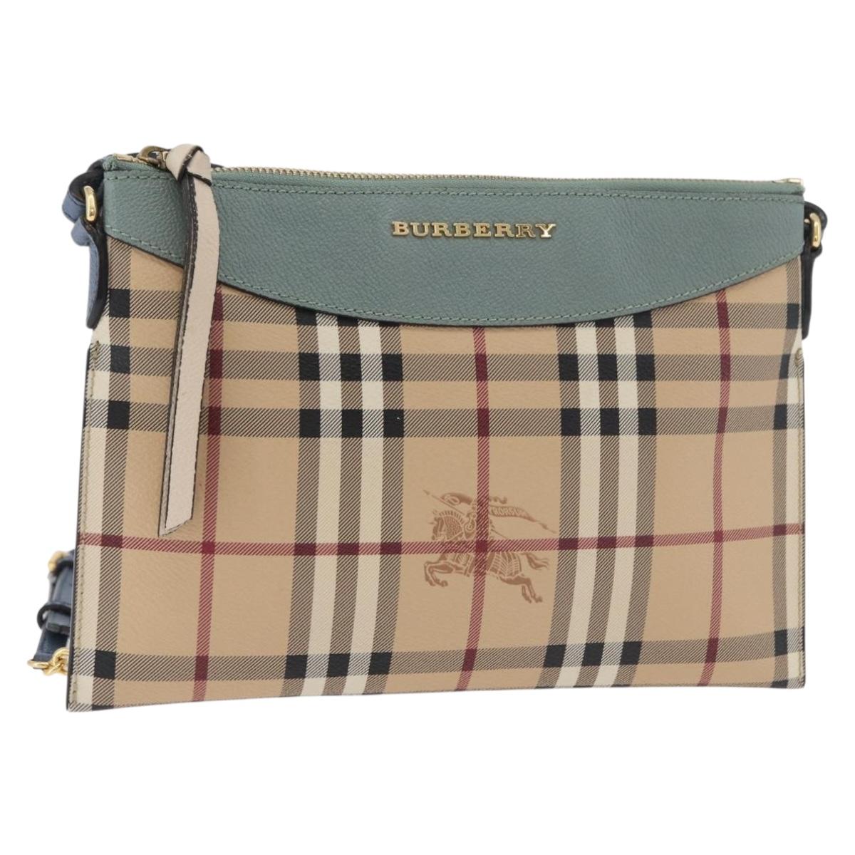 BURBERRY Nova Check Chain Shoulder Bag PVC Beige Gold Auth 178990A