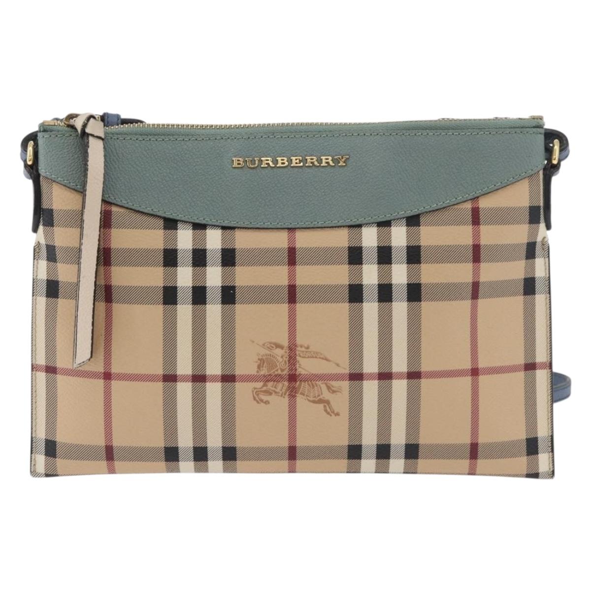 BURBERRY Nova Check Chain Shoulder Bag PVC Beige Gold Auth 178990A