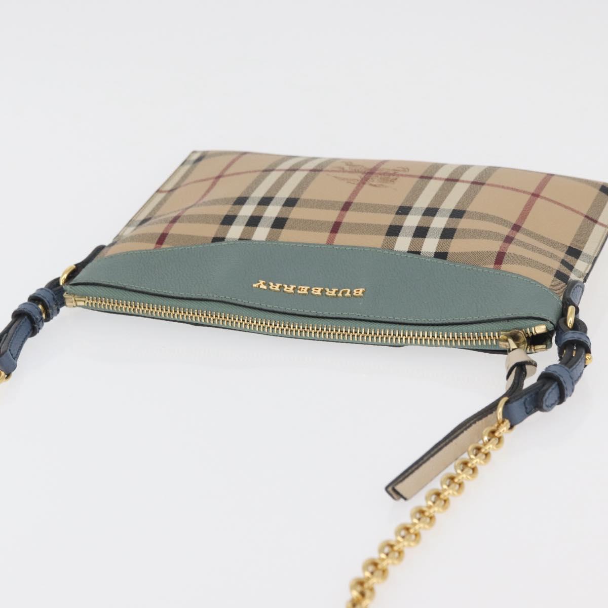 BURBERRY Nova Check Chain Shoulder Bag PVC Beige Gold Auth 178990A