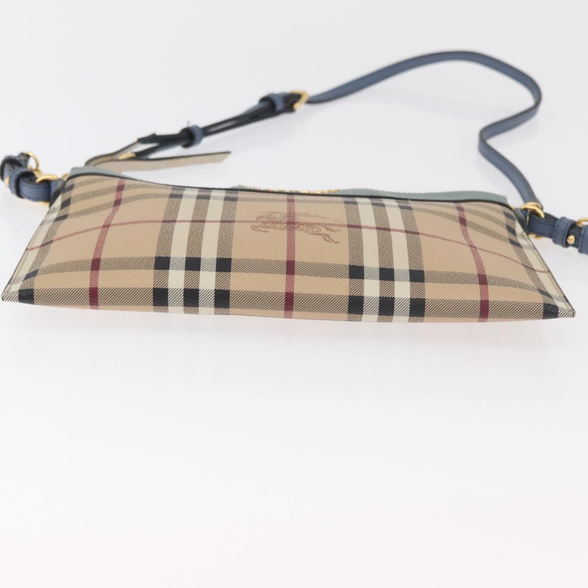 BURBERRY Nova Check Chain Shoulder Bag PVC Beige Gold Auth 178990A