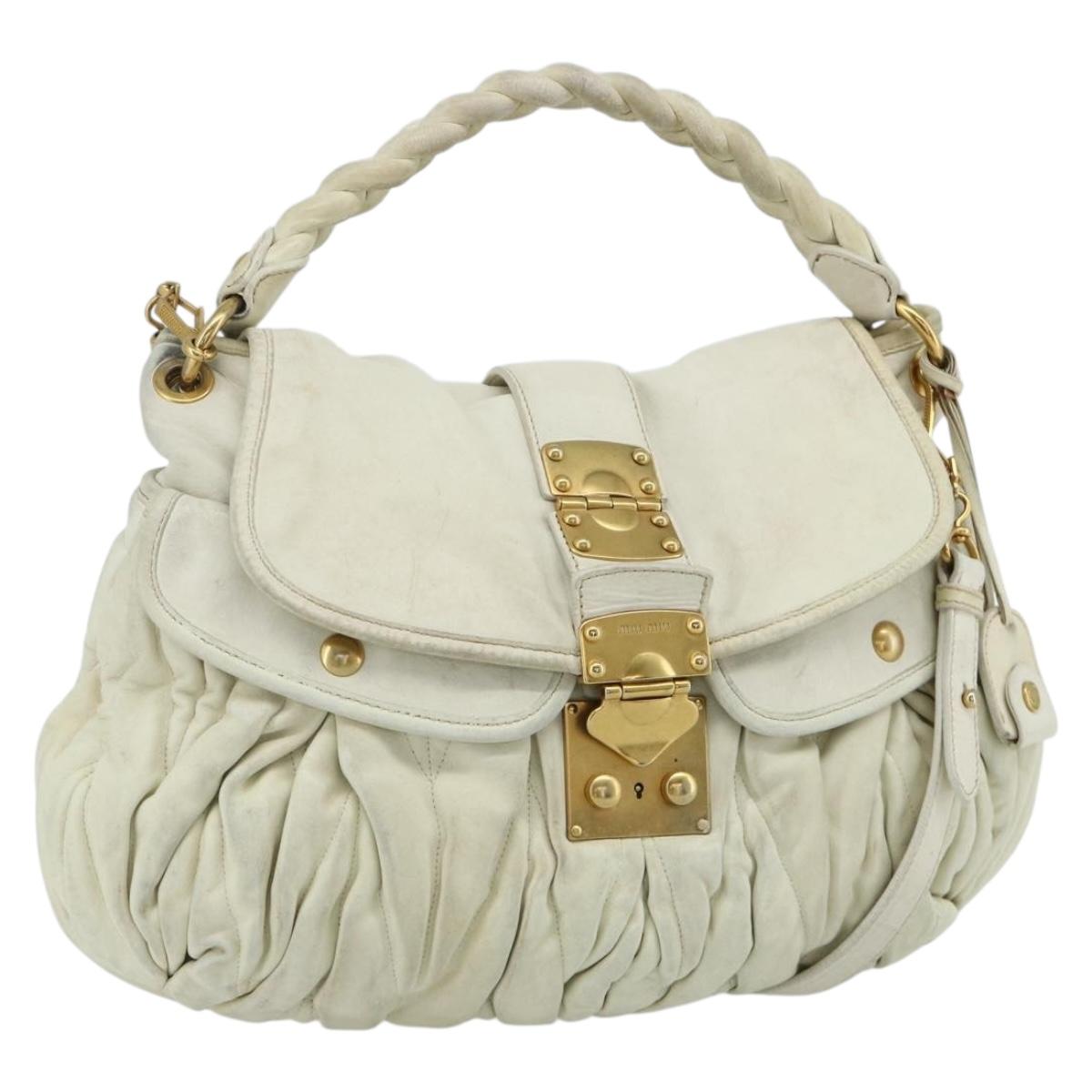 Miu Miu Matelasse Shoulder Bag Leather White Gold Auth 178993