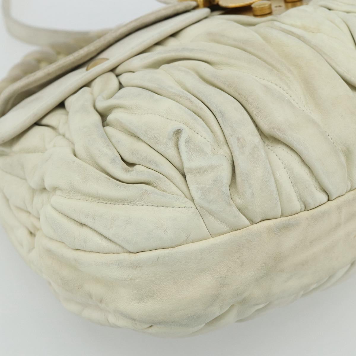Miu Miu Matelasse Shoulder Bag Leather White Gold Auth 178993