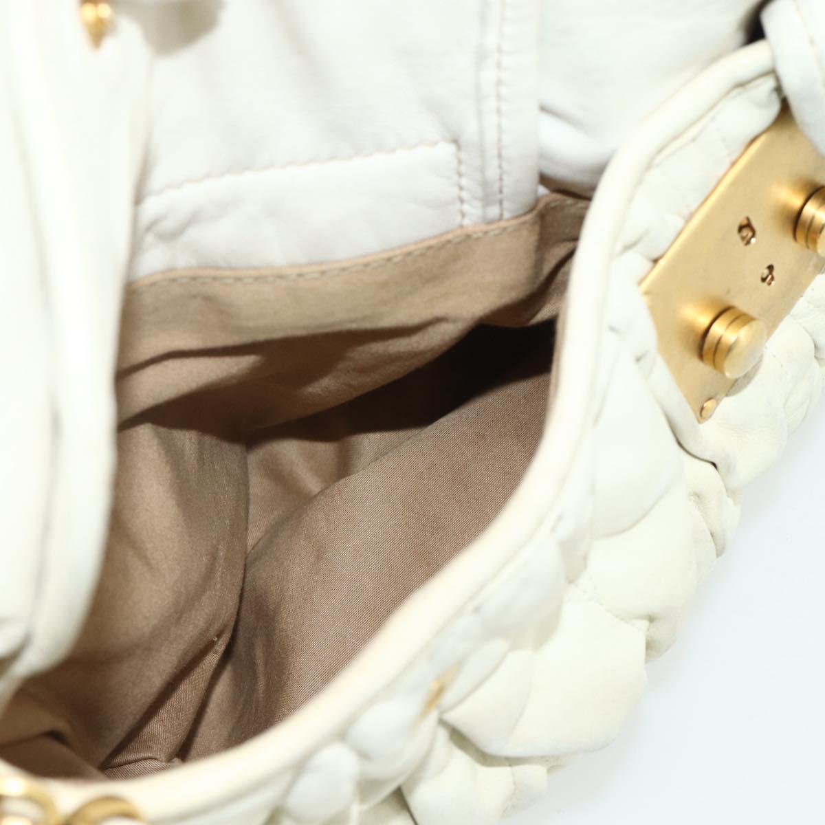 Miu Miu Matelasse Shoulder Bag Leather White Gold Auth 178993