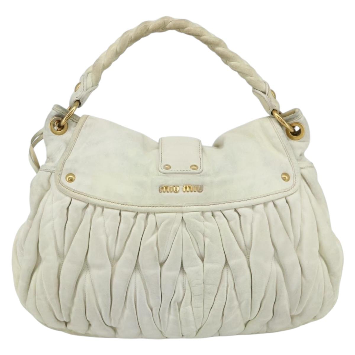 Miu Miu Matelasse Shoulder Bag Leather White Gold Auth 178993