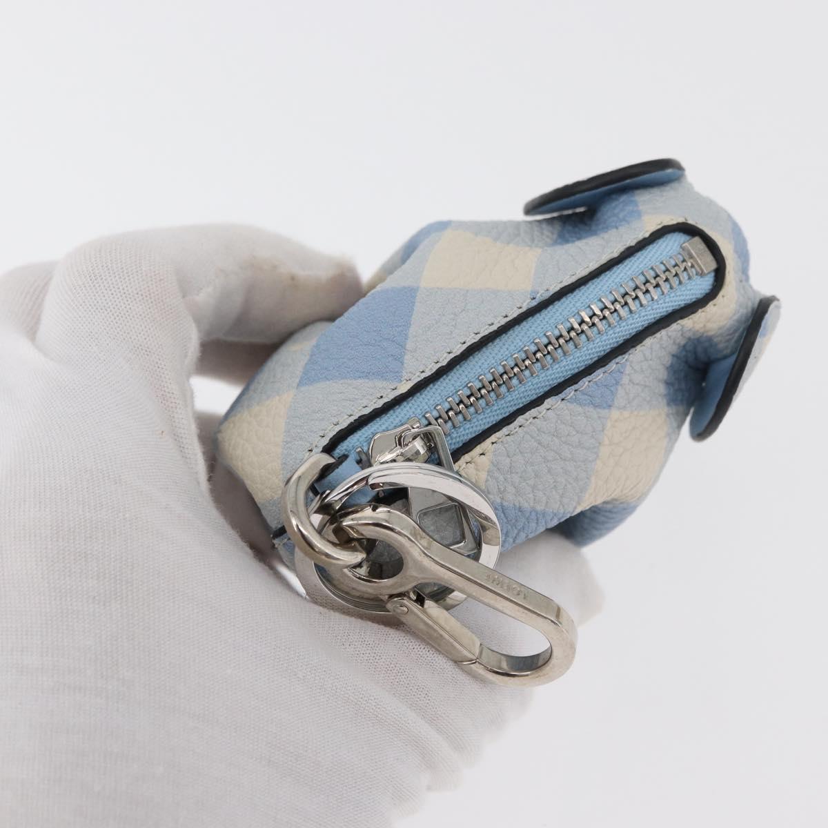LOEWE Elephant Bag Charm Leather Light Blue Auth 178998SAM