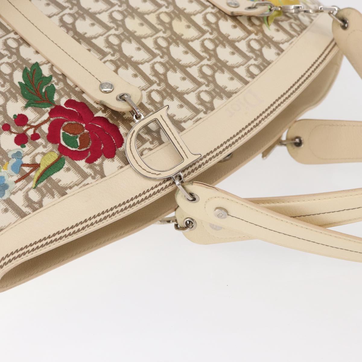 Christian Dior Trotter Canvas Tote Bag Beige Silver Auth 179002A