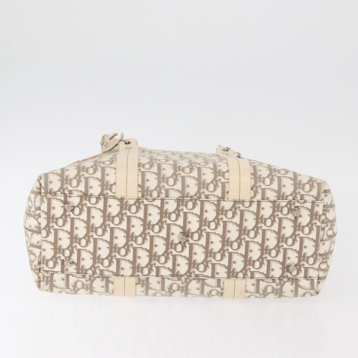 Christian Dior Trotter Canvas Tote Bag Beige Silver Auth 179002A