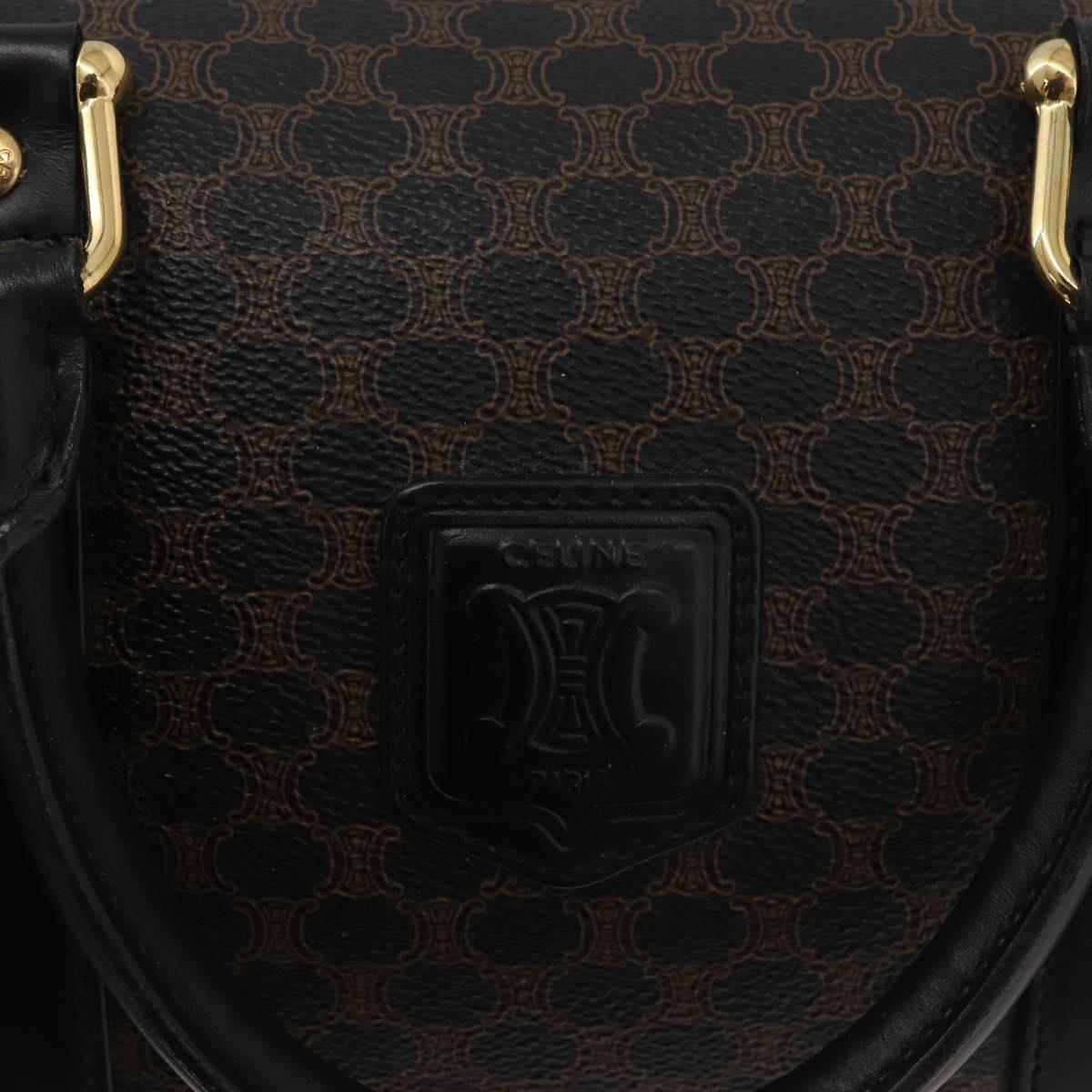 CELINE Macadam Canvas Boston Bag PVC Leather Black Gold Auth 179006A