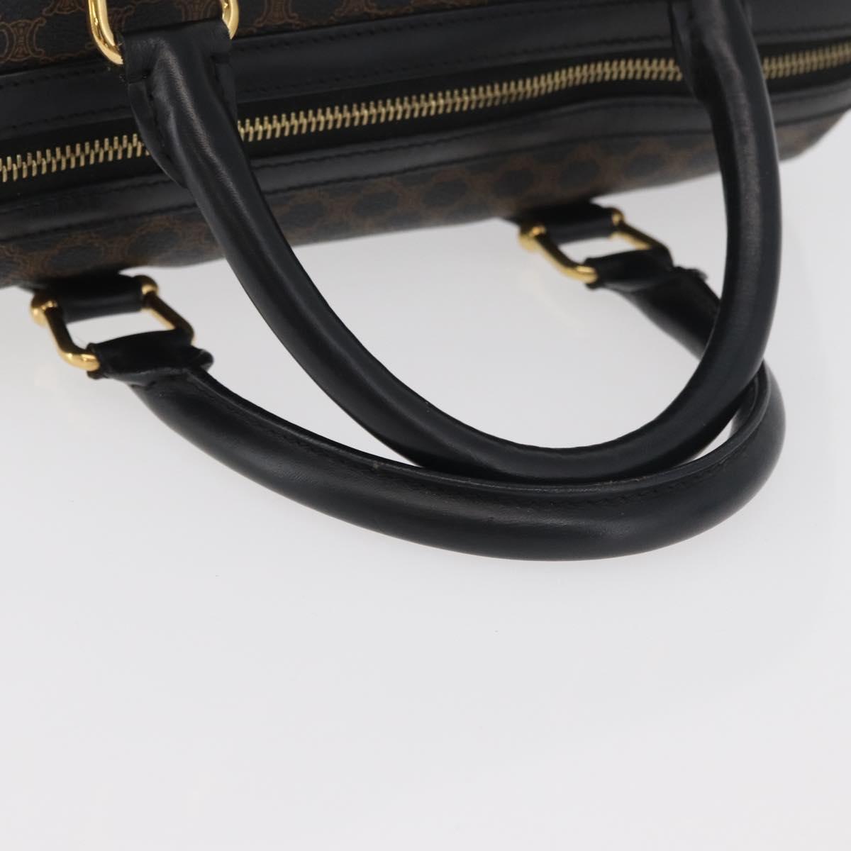 CELINE Macadam Canvas Boston Bag PVC Leather Black Gold Auth 179006A