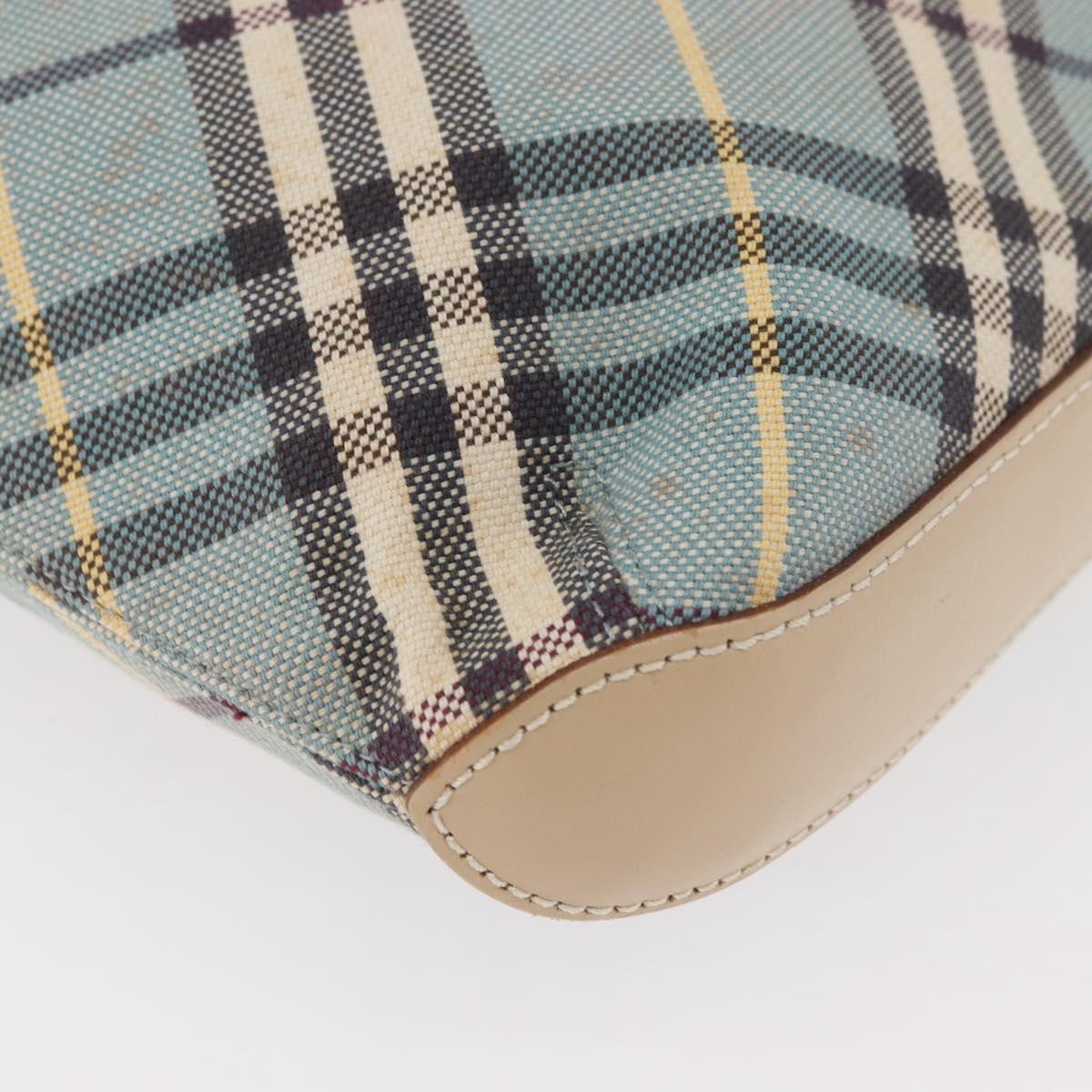 BURBERRY Nova Check Blue Label Shoulder Bag Canvas Light Blue Silver Auth 179010