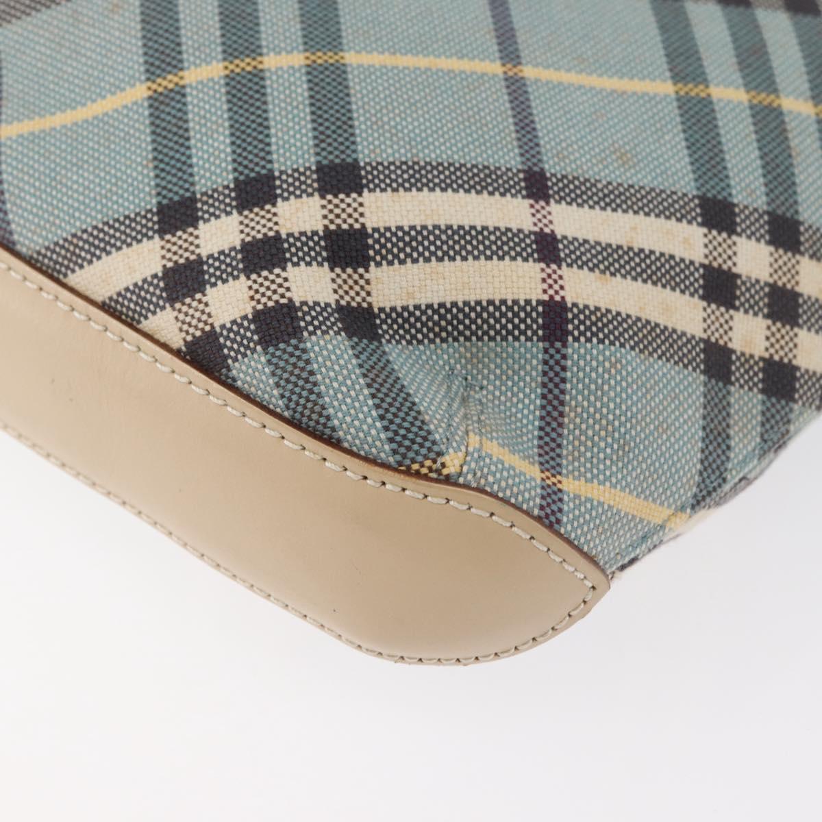 BURBERRY Nova Check Blue Label Shoulder Bag Canvas Light Blue Silver Auth 179010