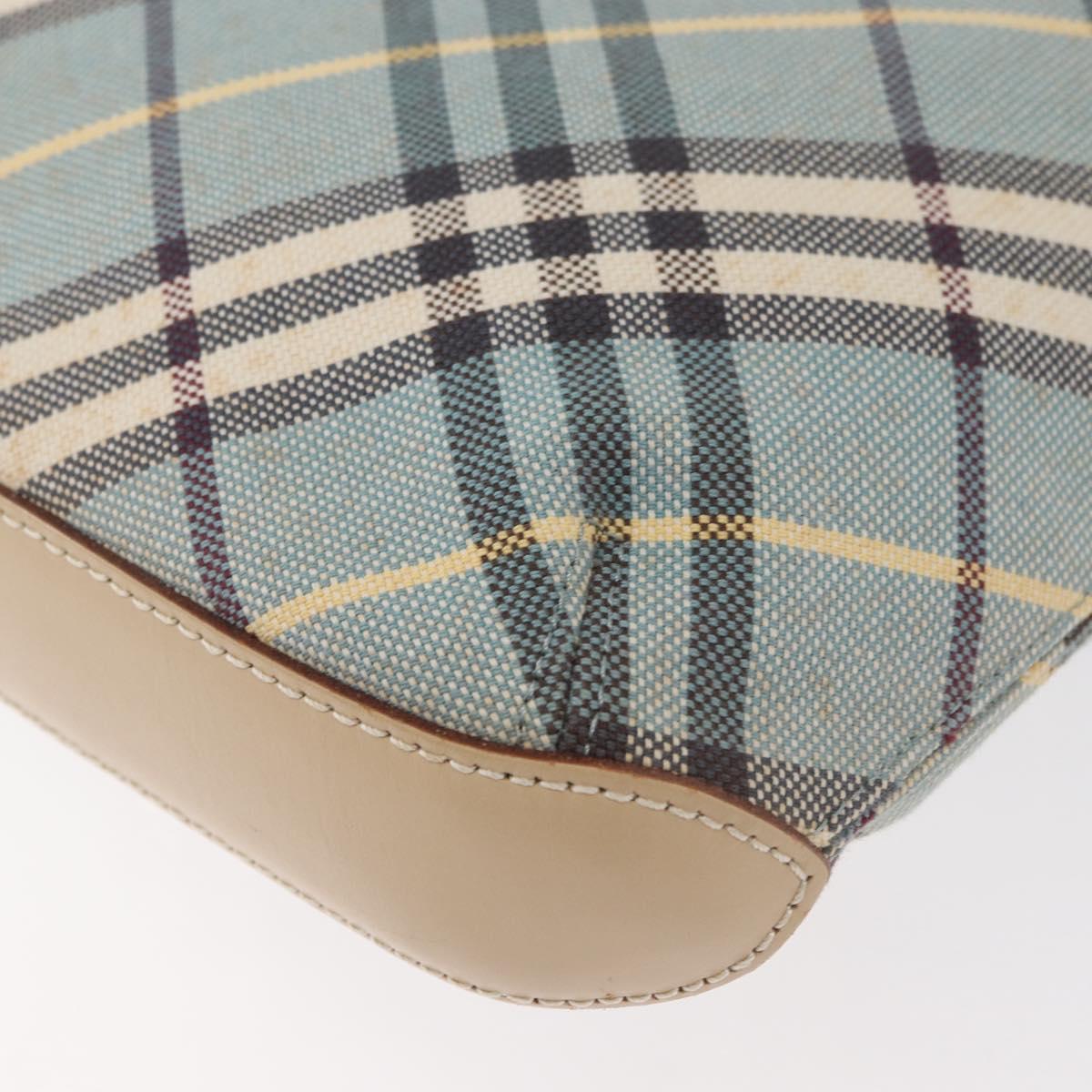 BURBERRY Nova Check Blue Label Shoulder Bag Canvas Light Blue Silver Auth 179010