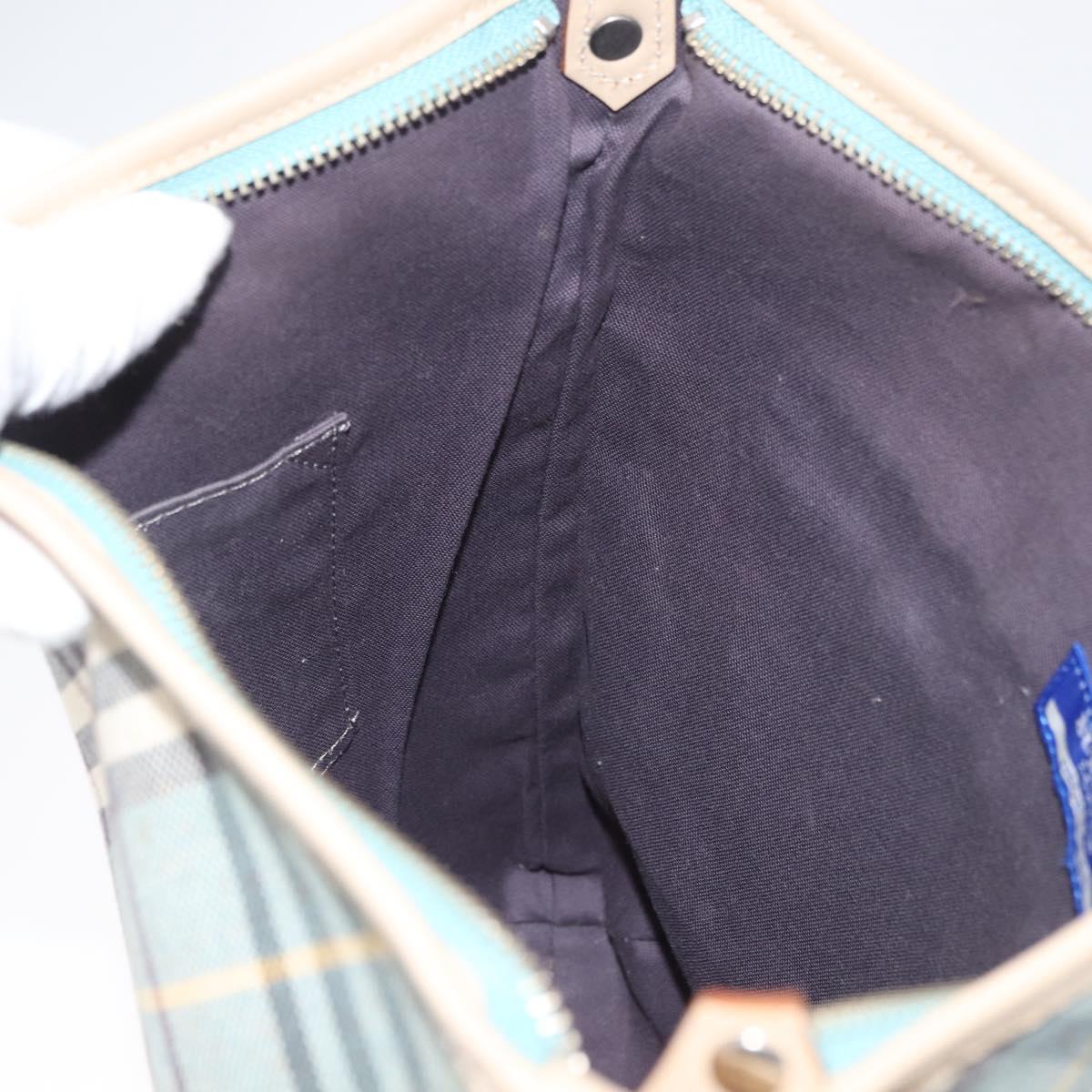 BURBERRY Nova Check Blue Label Shoulder Bag Canvas Light Blue Silver Auth 179010